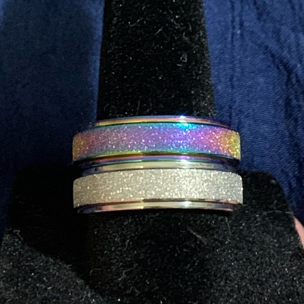 Set of 2-Colorful Glitter and Silver Fidget Ring Set Size 8